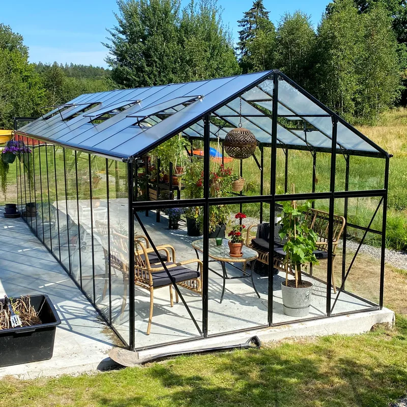 Glasväxthus 19m² | 5 års stormgaranti | 4mm säkerhetsglas | Svart - Trädgård & spabad - Trädgårdsskötsel - Växthus