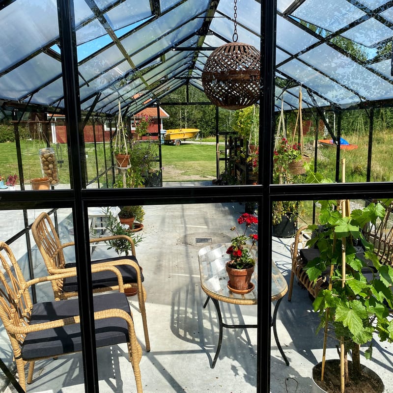 Glasväxthus 19m² | 5 års stormgaranti | 4mm säkerhetsglas | Svart - Trädgård & spabad - Trädgårdsskötsel - Växthus