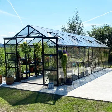 Glasväxthus 19m² | 5 års stormgaranti | 4mm säkerhetsglas | Svart - Trädgård & spabad - Trädgårdsskötsel - Växthus