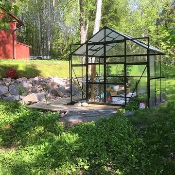Glasväxthus 4,9m² | 4mm säkerhetsglas | 5 års stormgaranti | Svart - Trädgård & spabad - Trädgårdsskötsel - Växthus