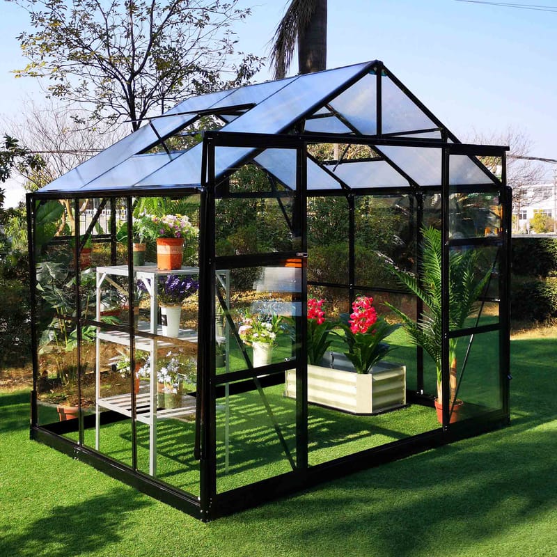 Glasväxthus 4,9m² | 4mm säkerhetsglas | 5 års stormgaranti | Svart - Trädgård & spabad - Trädgårdsskötsel - Växthus