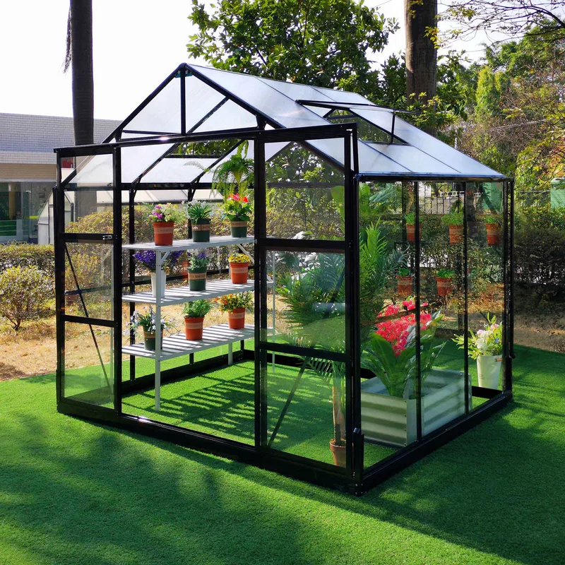 Glasväxthus 4,9m² | 4mm säkerhetsglas | 5 års stormgaranti | Svart - Trädgård & spabad - Trädgårdsskötsel - Växthus
