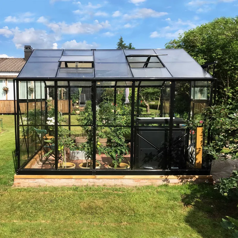 Glasväxthus 8,0m² | 5 års stormgaranti | 4mm säkerhetsglas | Svart - Trädgård & spabad - Trädgårdsskötsel - Växthus