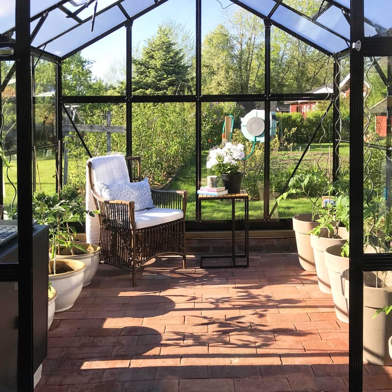 Glasväxthus 8,0m² | 5 års stormgaranti | 4mm säkerhetsglas | Svart - Trädgård & spabad - Trädgårdsskötsel - Växthus