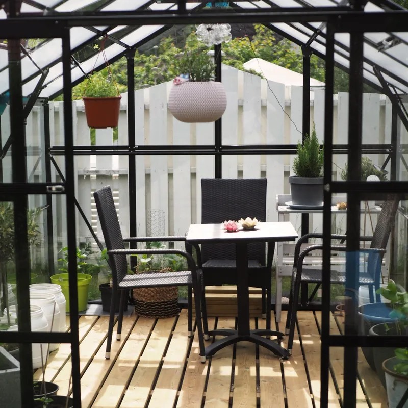 Glasväxthus 8,0m² | 5 års stormgaranti | 4mm säkerhetsglas | Svart - Trädgård & spabad - Trädgårdsskötsel - Växthus