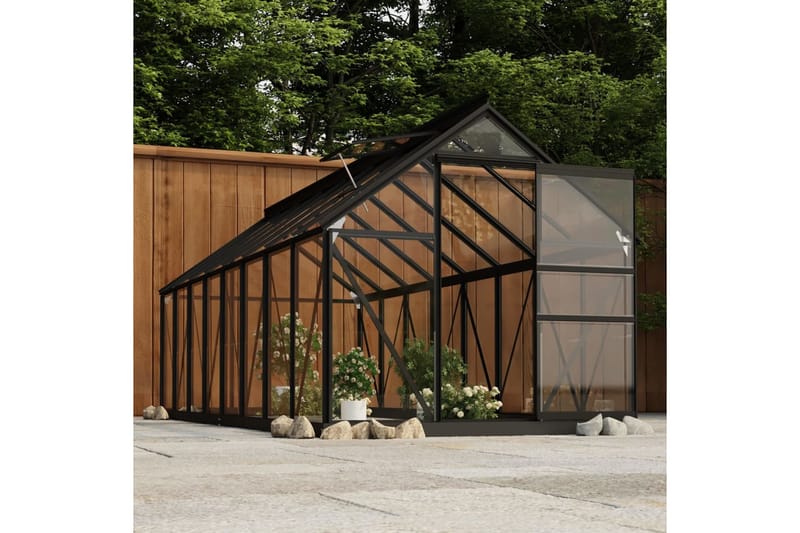 Glasv�äxthus antracit 155x395,5x191 cm aluminium - Grå - Växthus - Fristående växthus