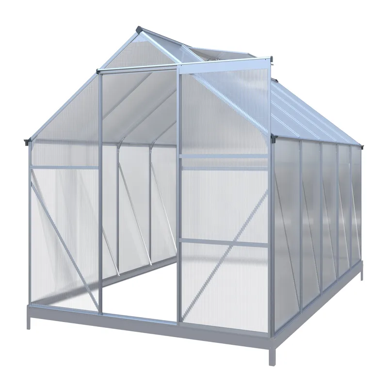 Klassiskt växthus i aluminium 5,9 m² | UV-skyddad kanalplast & bas ingår, undefined