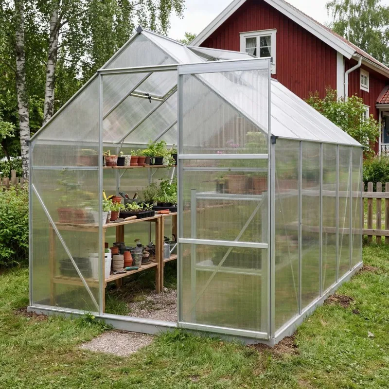 Klassiskt växthus i aluminium 5,9 m² | UV-skyddad kanalplast & bas ingår - Trädgård & spabad - Trädgårdsskötsel - Växthus