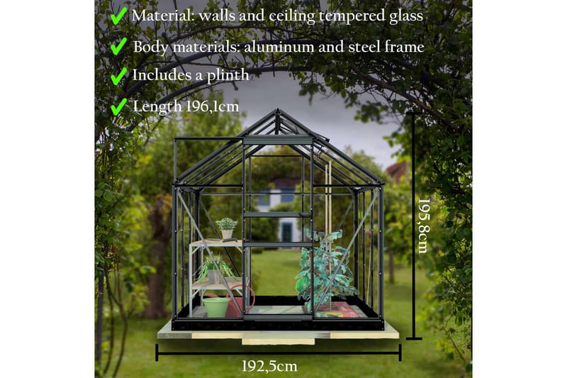 Lykke Glas Växthus 3,8 m2 - Svart - Trädgård & spabad - Trädgårdsskötsel - Växthus