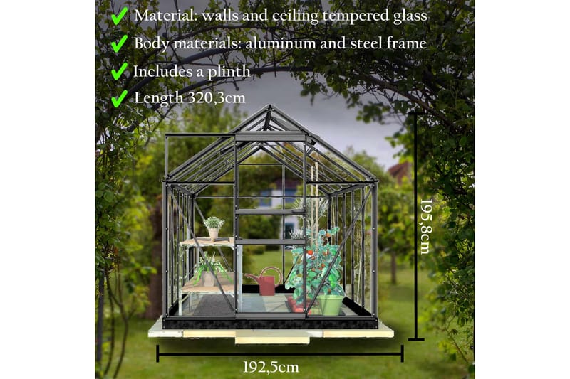 Lykke Glas Växthus 6,2 m2 - Svart - Trädgård & spabad - Trädgårdsskötsel - Växthus