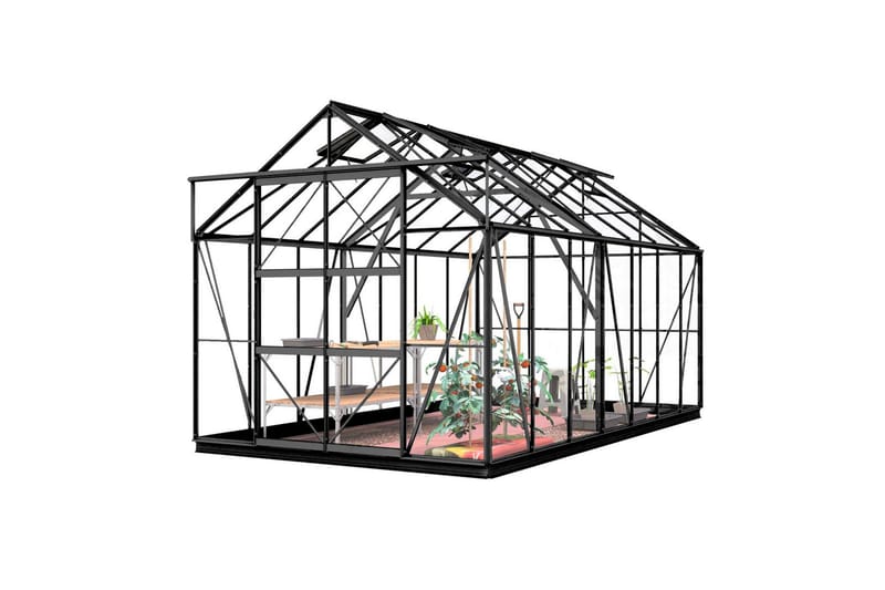 Lykke Hybrid Växthus 11,3 m2 - Svart - Trädgård & spabad - Trädgårdsskötsel - Växthus
