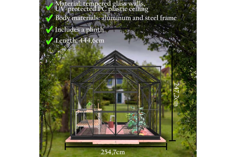 Lykke Hybrid Växthus 11,3 m2 - Svart - Trädgård & spabad - Trädgårdsskötsel - Växthus