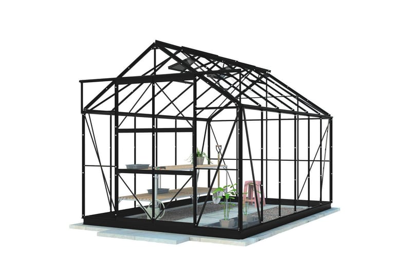 Lykke Hybrid Växthus 9,7 m2 - Svart - Trädgård & spabad - Trädgårdsskötsel - Växthus