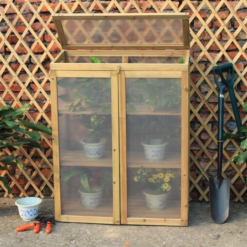 Miniväxthus i trä 69×49×120 cm | Balkong & trädgård - Trädgård & spabad - Trädgårdsskötsel - Växthus - Litet växthus