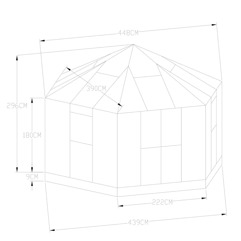 Orangeri och lusthus 12,6m² | Sexkantigt växthus | 4mm säkerhetsglas - Trädgård & spabad - Trädgårdsskötsel - Växthus