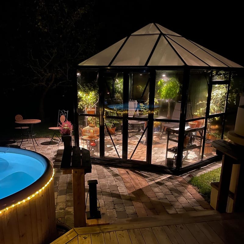 Orangeri och lusthus 12,6m² | Sexkantigt växthus | 4mm säkerhetsglas, undefined