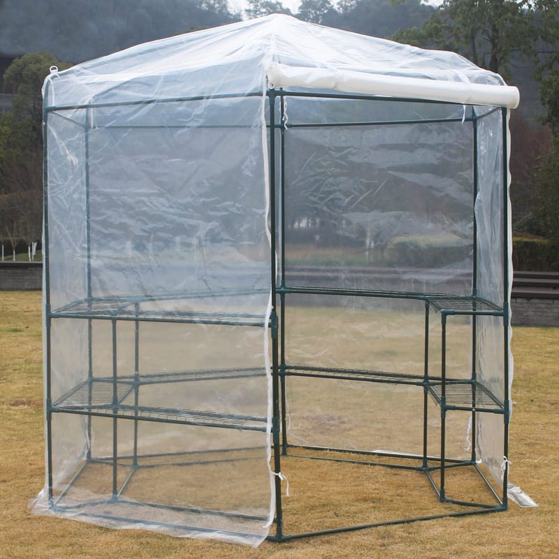 Sexkantigt plastväxthus 3,8m² | Stålram | Transparent PE-plastöverdrag - Trädgård & spabad - Trädgårdsskötsel - Växthus