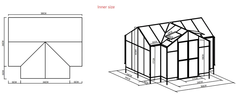 T-format växthus 11,6m² | 4mm säkerhetsglas | 5 års ramgaranti - Trädgård & spabad - Trädgårdsskötsel - Växthus