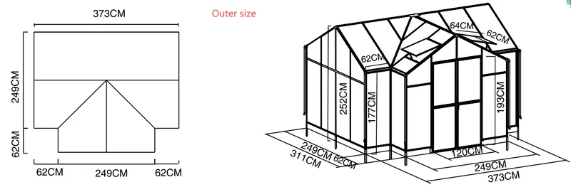 T-format växthus 11,6m² | 4mm säkerhetsglas | 5 års ramgaranti - Trädgård & spabad - Trädgårdsskötsel - Växthus