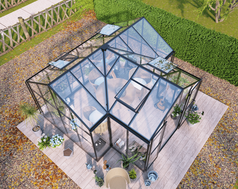 T-format växthus 12,4m² | 4mm säkerhetsglas & 6mm kanalplast | 5 års ramgaranti - Trädgård & spabad - Trädgårdsskötsel - Växthus