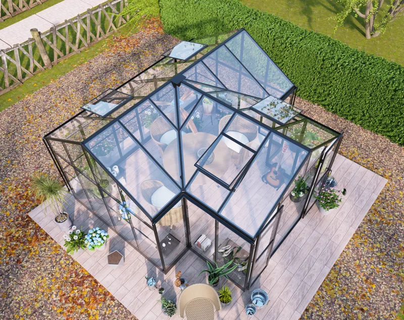T-format växthus 12,4m² | 4mm säkerhetsglas & 6mm kanalplast | 5 års ramgaranti - Trädgård & spabad - Trädgårdsskötsel - Växthus