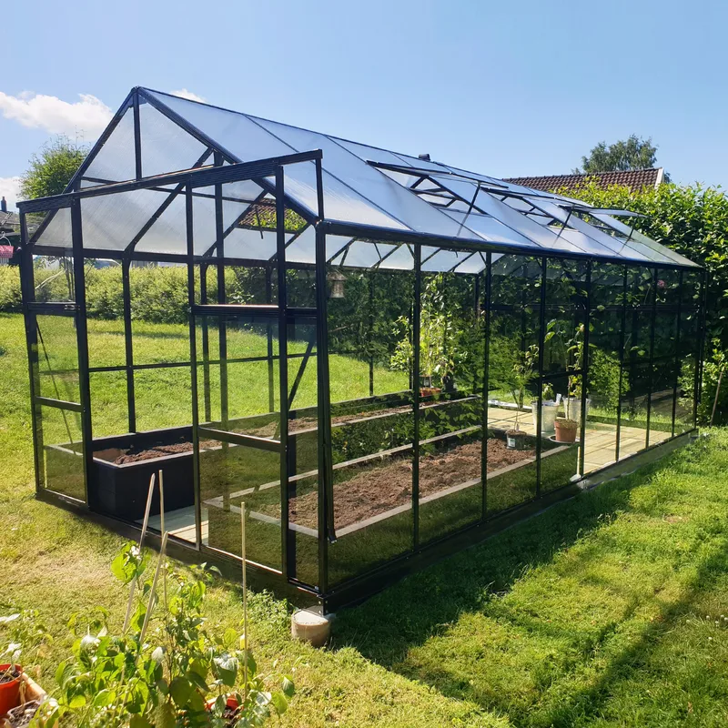 Växthus 12,7m² | 5 års stormgaranti | 4mm säkerhetsglas | Svart - Trädgård & spabad - Trädgårdsskötsel - Växthus