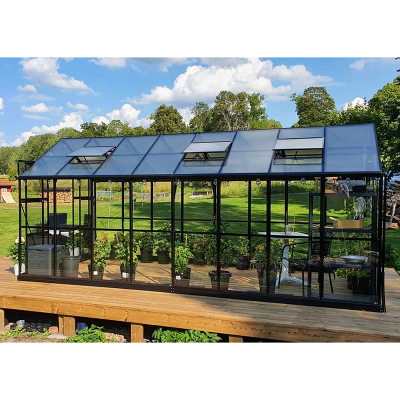 Växthus 12,7m² | 5 års stormgaranti | 4mm säkerhetsglas | Svart - Trädgård & spabad - Trädgårdsskötsel - Växthus