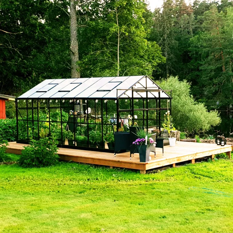 Växthus 12,7m² | 5 års stormgaranti | 4mm säkerhetsglas | Svart - Trädgård & spabad - Trädgårdsskötsel - Växthus