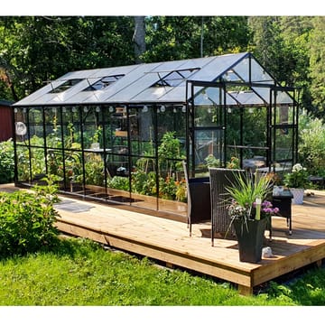 Växthus 12,7m² | 5 års stormgaranti | 4mm säkerhetsglas | Svart - Trädgård & spabad - Trädgårdsskötsel - Växthus