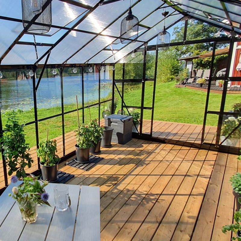Växthus 12,7m² | 5 års stormgaranti | 4mm säkerhetsglas | Svart - Trädgård & spabad - Trädgårdsskötsel - Växthus