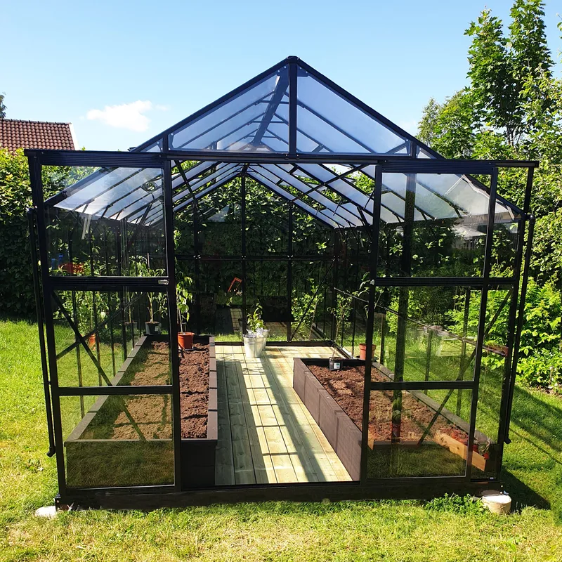 Växthus 12,7m² | 5 års stormgaranti | 4mm säkerhetsglas | Svart - Trädgård & spabad - Trädgårdsskötsel - Växthus