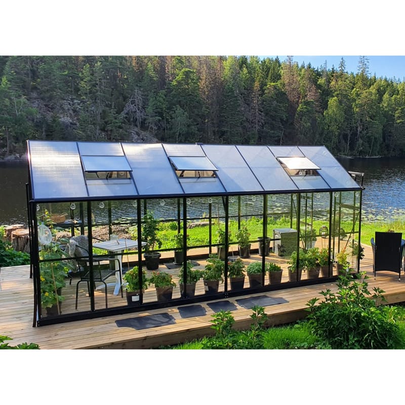 Växthus 12,7m² | 5 års stormgaranti | 4mm säkerhetsglas | Svart - Trädgård & spabad - Trädgårdsskötsel - Växthus