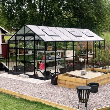 Växthus 12,7m² | 5 års stormgaranti | 4mm säkerhetsglas | Svart - Trädgård & spabad - Trädgårdsskötsel - Växthus