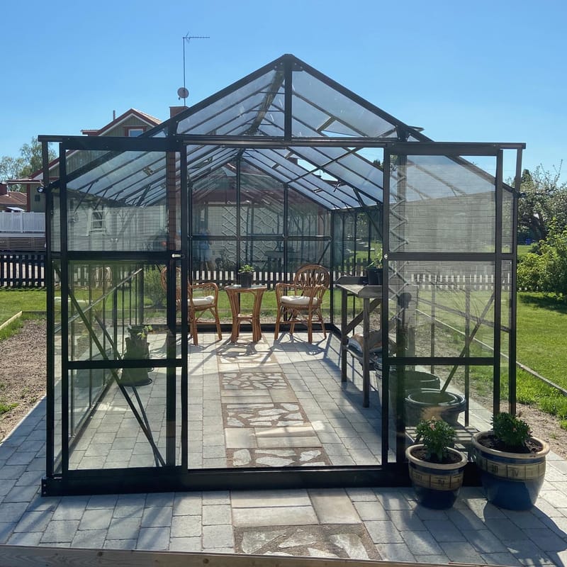 Växthus 12,7m² | 5 års stormgaranti | 4mm säkerhetsglas | Svart - Trädgård & spabad - Trädgårdsskötsel - Växthus