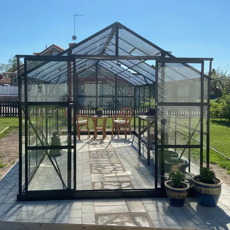 Växthus 12,7m² | 5 års stormgaranti | 4mm säkerhetsglas | Svart - Trädgård & spabad - Trädgårdsskötsel - Växthus
