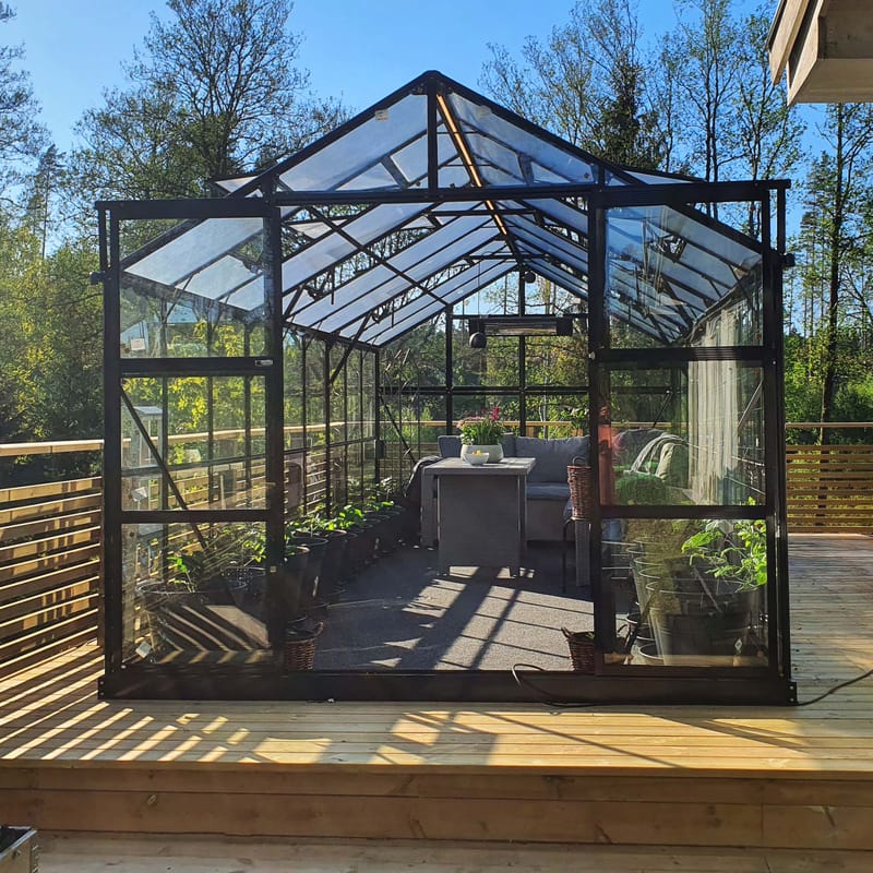 Växthus 14,4m² | 4mm säkerhetsglas | 5 års stormgaranti | Svart, undefined