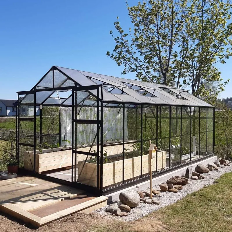 Växthus 14,4m² | 4mm säkerhetsglas | 5 års stormgaranti | Svart - Trädgård & spabad - Trädgårdsskötsel - Växthus