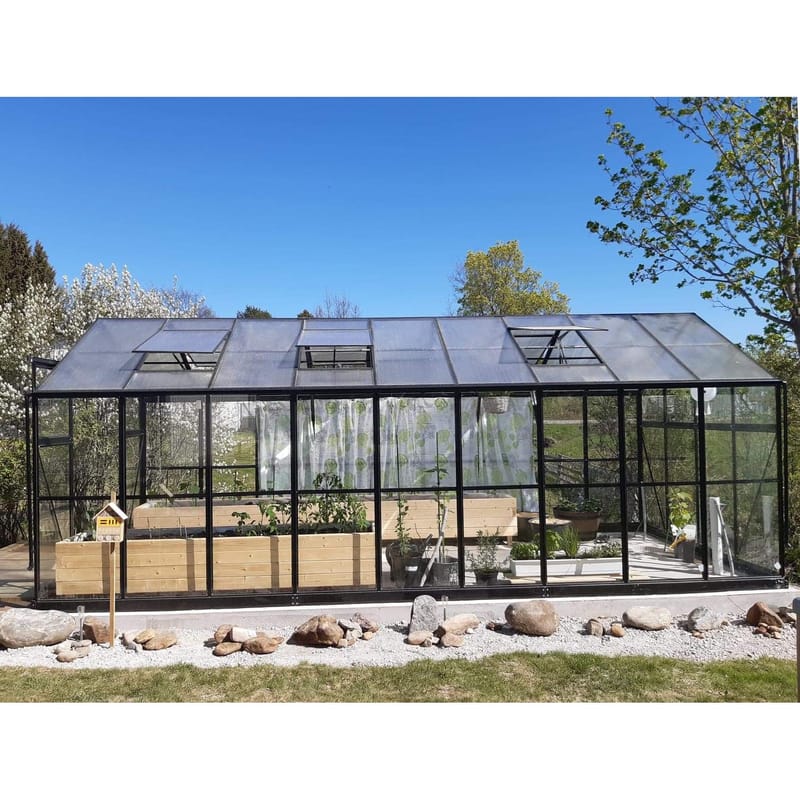 Växthus 14,4m² | 4mm säkerhetsglas | 5 års stormgaranti | Svart - Trädgård & spabad - Trädgårdsskötsel - Växthus