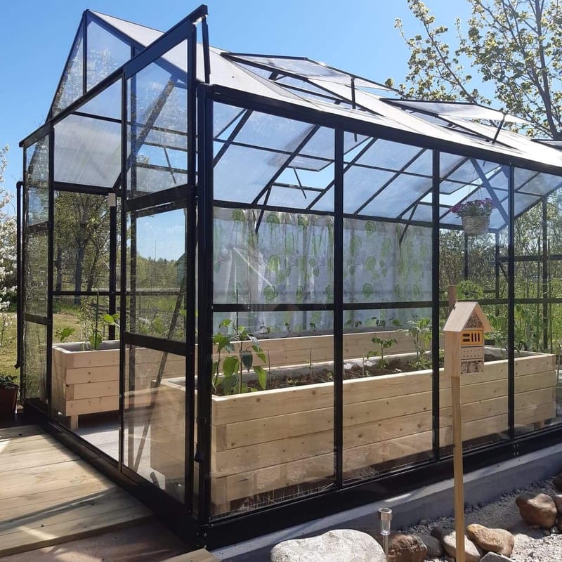 Växthus 14,4m² | 4mm säkerhetsglas | 5 års stormgaranti | Svart - Trädgård & spabad - Trädgårdsskötsel - Växthus