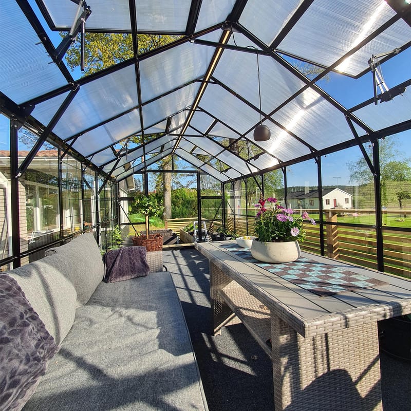 Växthus 14,4m² | 4mm säkerhetsglas | 5 års stormgaranti | Svart - Trädgård & spabad - Trädgårdsskötsel - Växthus