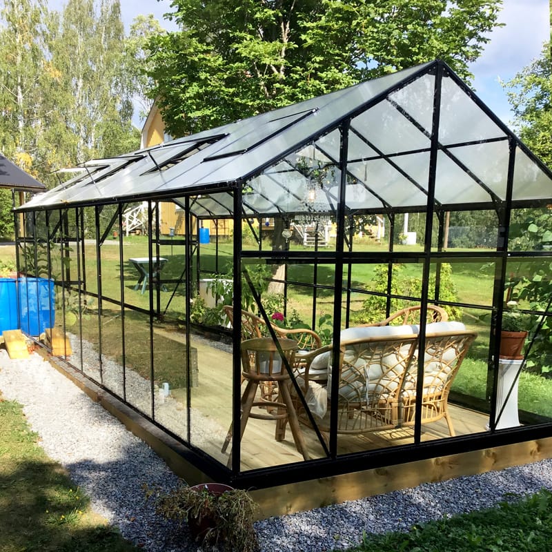 Växthus 16 m² | 4mm säkerhetsglas | 5 års stormgaranti | Svart - Trädgård & spabad - Trädgårdsskötsel - Växthus