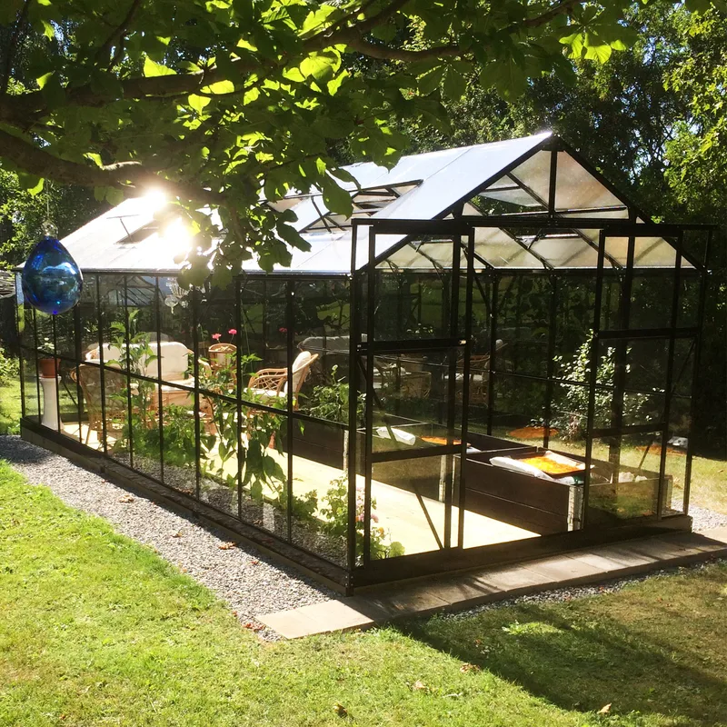 Växthus 16 m² | 4mm säkerhetsglas | 5 års stormgaranti | Svart - Trädgård & spabad - Trädgårdsskötsel - Växthus