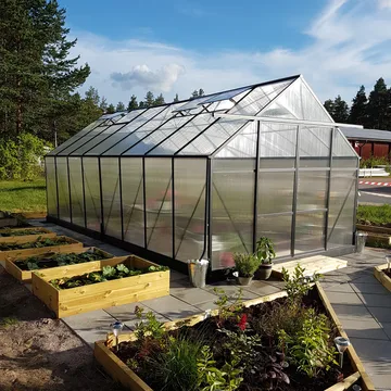 Växthus 18m² Premium | Extra hög odlingshöjd | 6mm kanalplast | Svart - Trädgård & spabad - Trädgårdsskötsel - Växthus