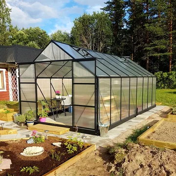 Växthus 18m² Premium | Extra hög odlingshöjd | 6mm kanalplast | Svart - Trädgård & spabad - Trädgårdsskötsel - Växthus