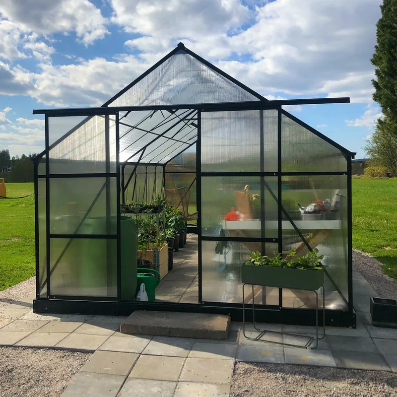 Växthus 18m² Premium | Extra hög odlingshöjd | 6mm kanalplast | Svart - Trädgård & spabad - Trädgårdsskötsel - Växthus