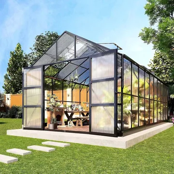 Växthus 18m² Premium | Extra hög odlingshöjd | 6mm kanalplast | Svart - Trädgård & spabad - Trädgårdsskötsel - Växthus