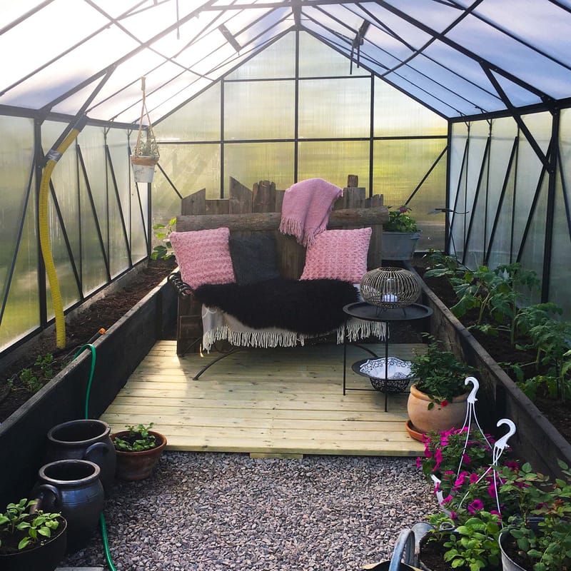 Växthus 18m² Premium | Extra hög odlingshöjd | 6mm kanalplast | Svart - Trädgård & spabad - Trädgårdsskötsel - Växthus