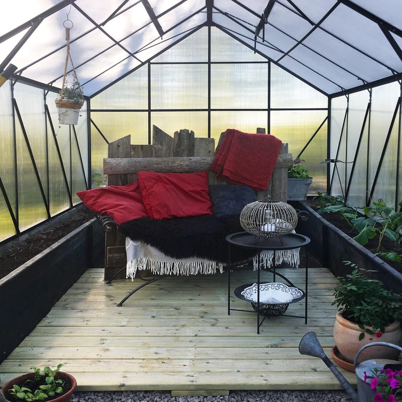 Växthus 18m² Premium | Extra hög odlingshöjd | 6mm kanalplast | Svart - Trädgård & spabad - Trädgårdsskötsel - Växthus