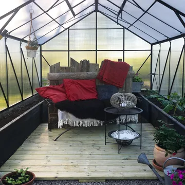 Växthus 18m² Premium | Extra hög odlingshöjd | 6mm kanalplast | Svart - Trädgård & spabad - Trädgårdsskötsel - Växthus