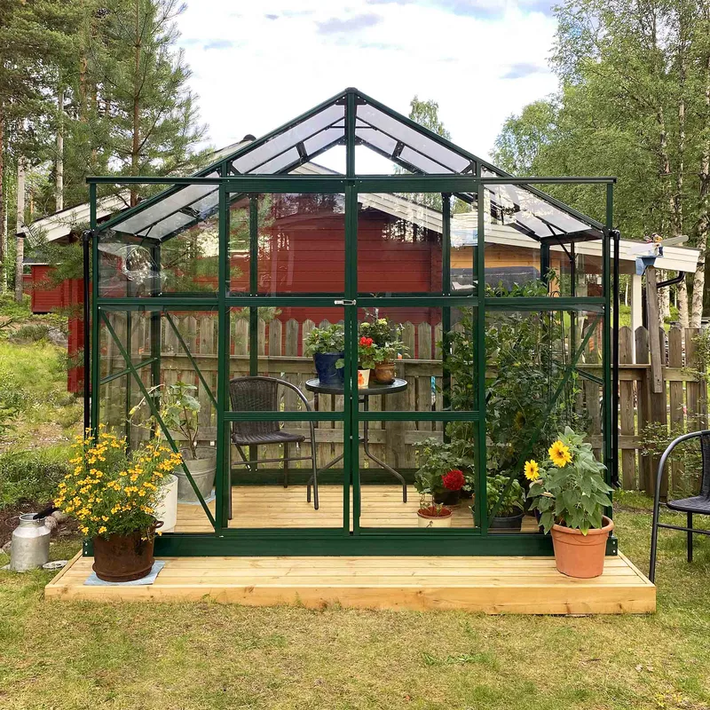 Växthus 3,3m² | 4mm säkerhetsglas | 5 års stormgaranti | Grön, undefined